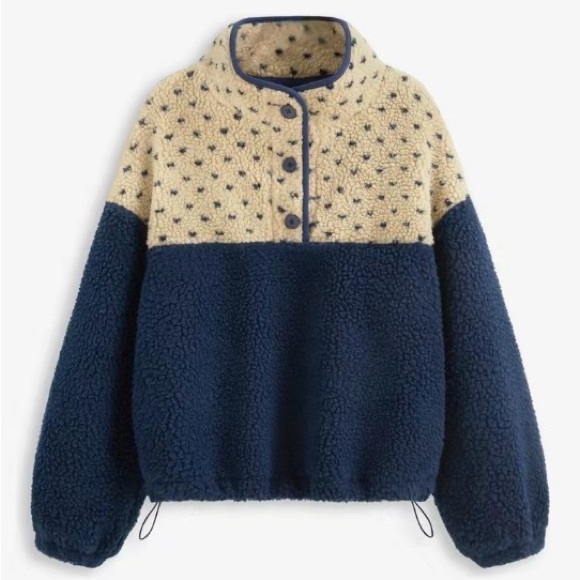 Cider Jackets & Blazers - NWT Cider Fleece Stand Collar Two Tone Patchy Drawstring Oversized Sweatshirt
